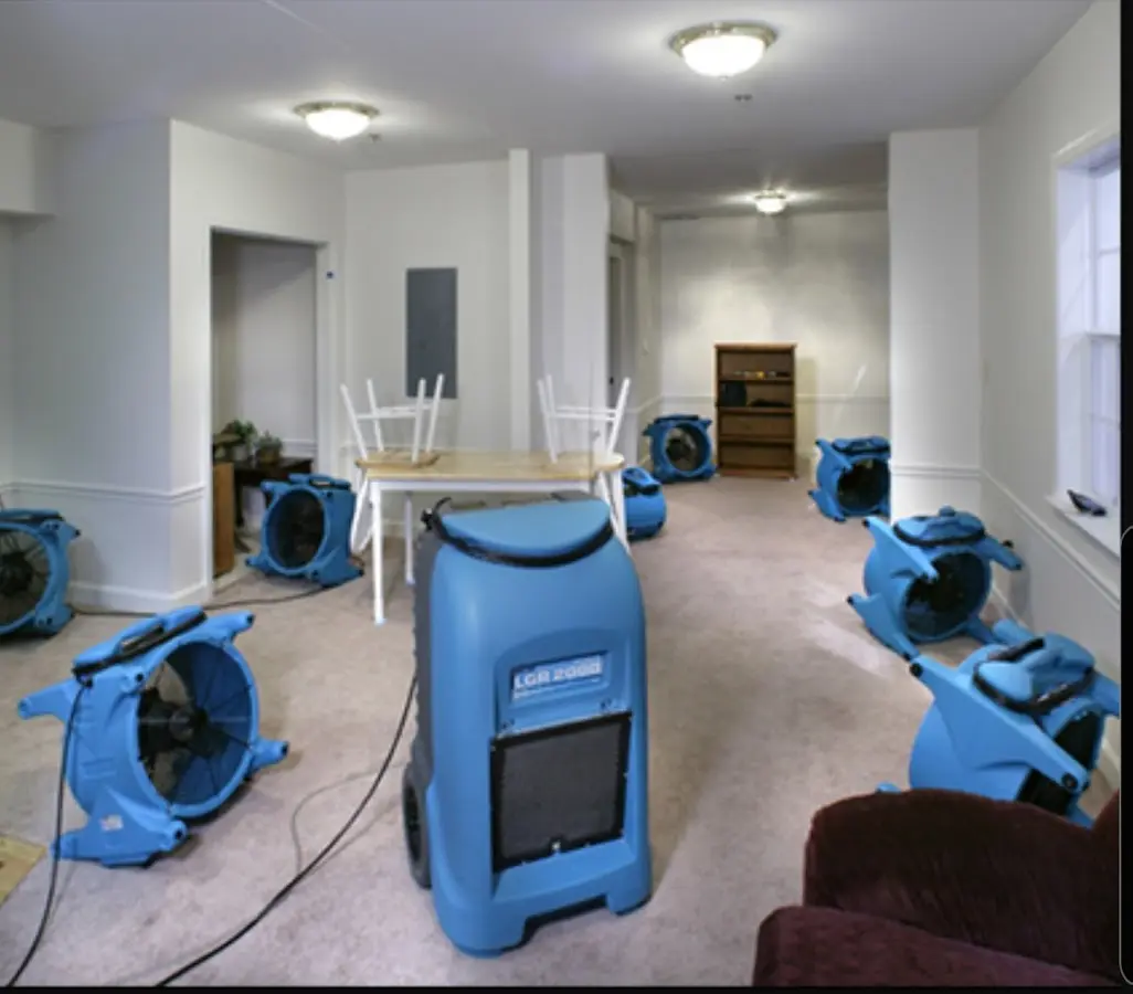 Air movers and dehumidifier setup for Water Damage Restoration in Dearborn Heights
